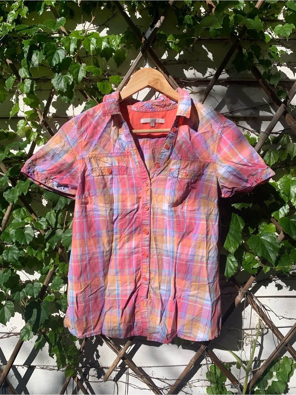 Beautiful pink plaid button up shirt